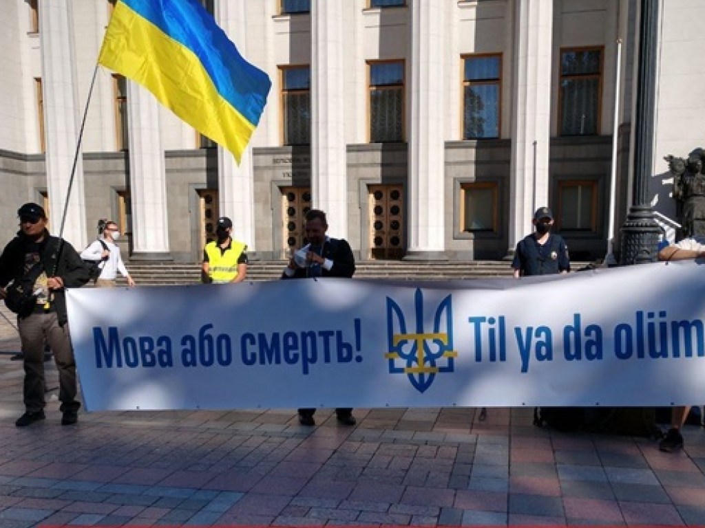 В Киеве под парламентом проходит митинг: люди против законопроекта об обучении на государственном языке (ФОТО, ВИДЕО)