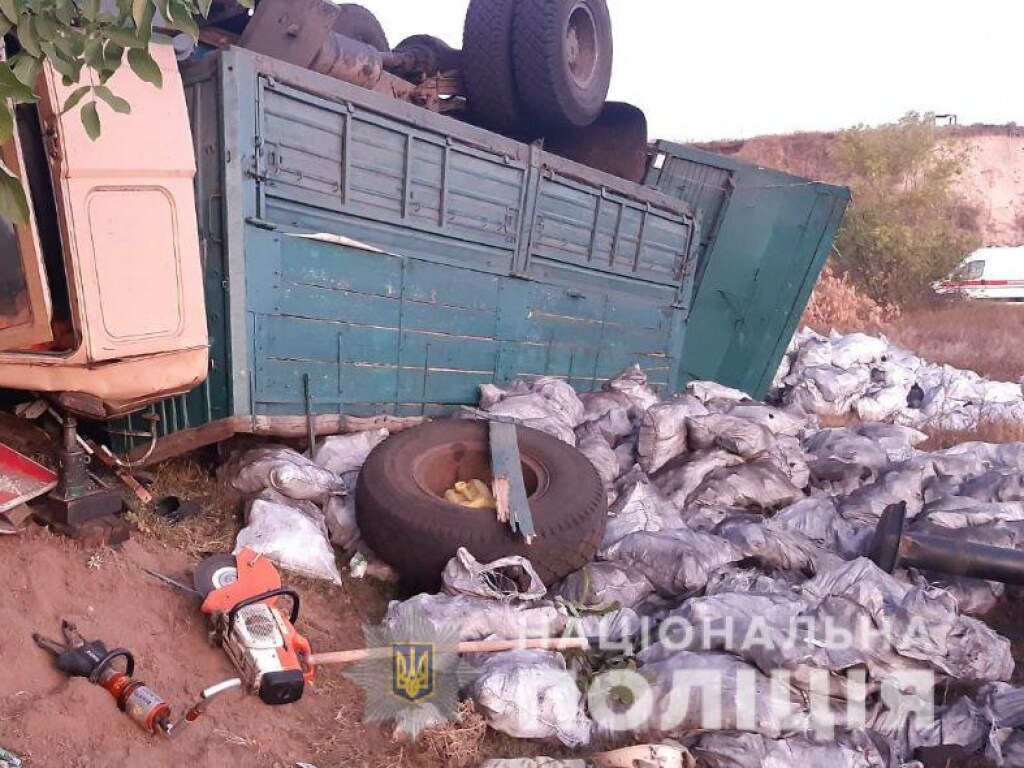 ДТП на Николаевщине: грузовик при спуске съехал в кювет и перевернулся (ФОТО)