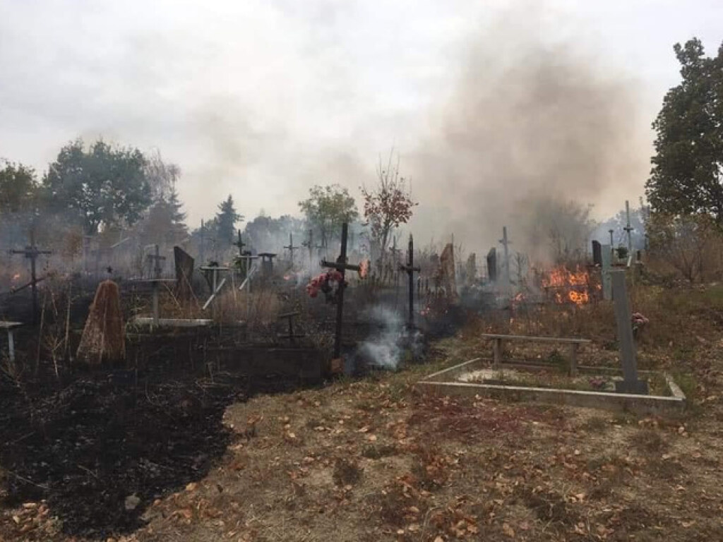 В Харькове на кладбище произошел пожар (ФОТО)